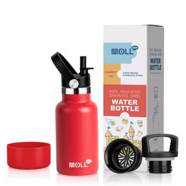 Mollcity 12 oz Stainless Steel Vacuum Insulated Small Water Bottle with Straw Lid-Reusable Metal Water Bottle BPA Free (Canyon Red)