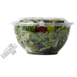 28oz Salad Bowls to-Go with Lids and Cutlery (50 Count) - Clear Plastic Disposable Salad Containers | Lunch, Salads, Fruits, Leak Proof, Airtight, Fresh, Meal Prep, Fork, | Rose Bowl Container (28oz)