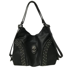 Downupdown Skull Handbags Women Tote Bags Skull Print Leather Shoulder Bag Studded Rivet Satchel Purse Gothic Crossbody Bag Large Hobo Bag-Black-C