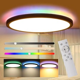 Marfete Flush Mount LED Ceiling Light Dimmable with Remote Control, 15.3 Inch 40W RGB Backlight Close to Ceiling Light Fixture 3000-6500K, Modern Ultra-Thin Round Ceiling Lamp