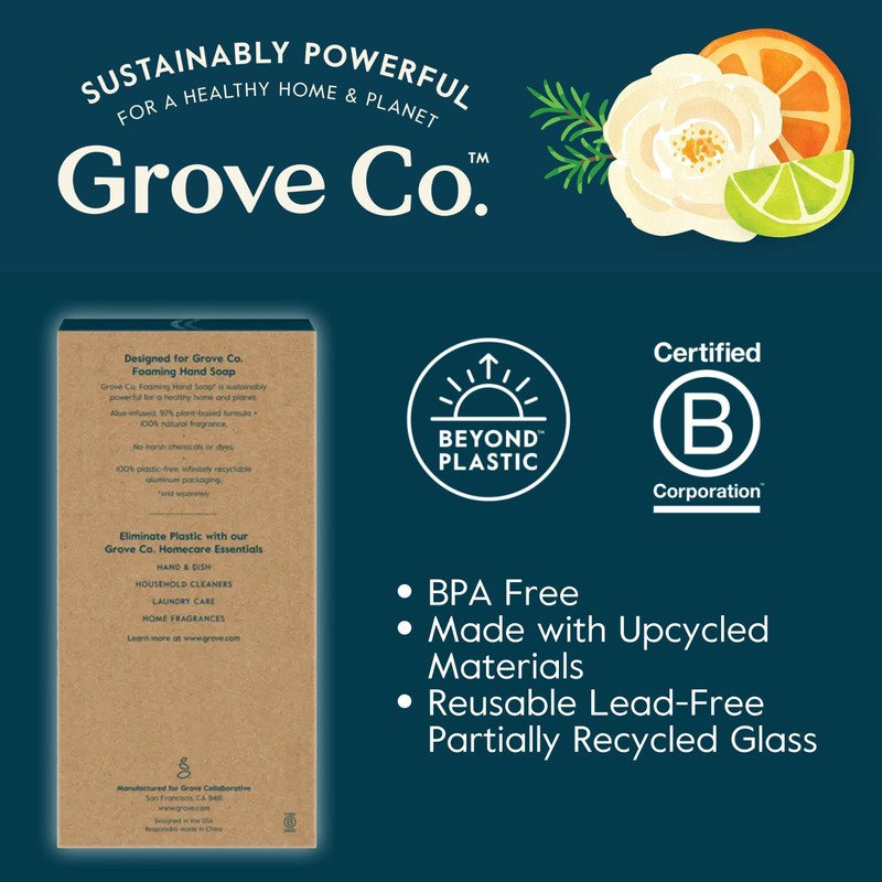 Grove Co. Foaming Soap Dispenser, 2 x Refillable Glass Bottles