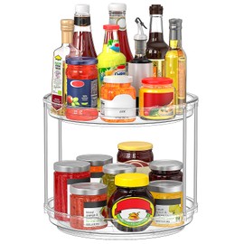 Drucilla 2-Tier Turntable Refrigerator, 23.5 cm Turntable Organiser, 360° Turntable Kitchen, Fridge Organiser Rotatable, Rotating Spice Rack, Turntable for Spices, Cosmetics, Bottles