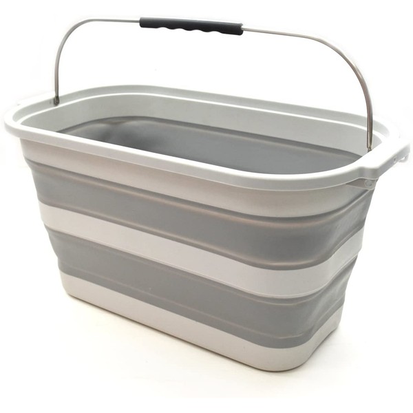 SAMMART 23.8L (6.2Gallon) Collapsible Rectangular Handy Basket / Bucket (Grey)
