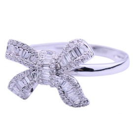 Cutesmile 18k Platinum Plated Shiny Cubic Zirconia Crystal Bow-Knot Engagement Wedding Ring (8)