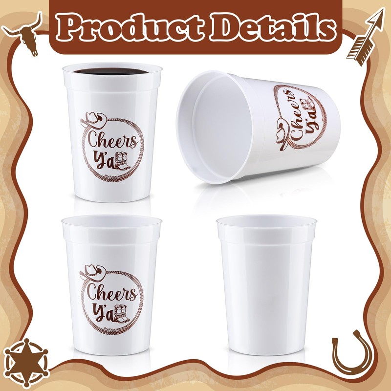 48 Pcs Western Cowboy Disposable Plastic Cups for Party, Cowboy,