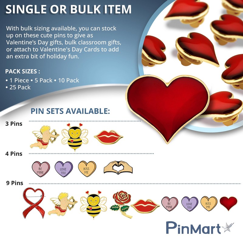 PinMart Enamel Lapel Pin Candy Heart, 10 Pack