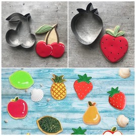 Fruit Cookie Cutters Set of 12, Steel Metal Biscuit Cutter Molds, Apple Banana Orange Peach Pear Pineapple Strawberry Tangerine Lemon Grape Cherry Shaped Cookie Cutter Molds for DIY Baking Supplies