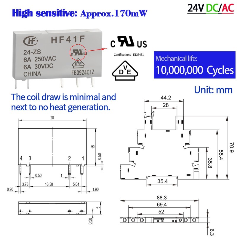 ZJWZJH 10Pcs Miniature Electromagnetic Relay 24V Coil DC/AC; Signal for