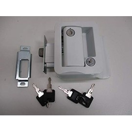 RV Camper Trailer White Entry Door Handle Latch Keyed Lock w/Deadbolt / 4 Keys