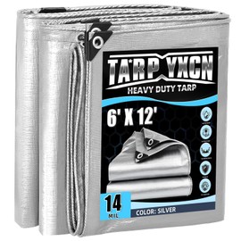 Heavy Duty Tarps 6x12 Feet, 14 Mil Multipurpose Tarp Rip and Tear Resistant Cover with Metal Grommets Every 20 Inches Silver tarp by TA*RP YXCN