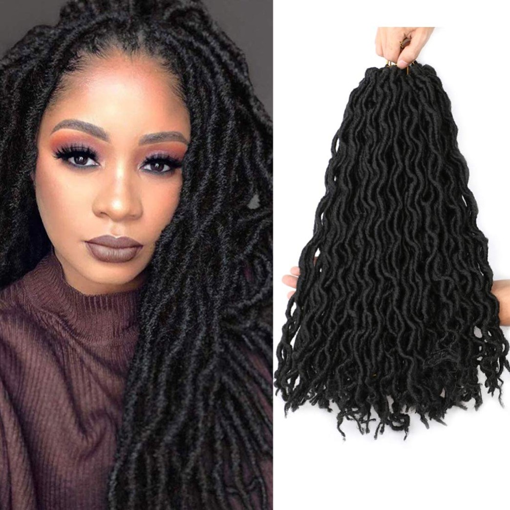 Wavy Gypsy Locs Ombre Crochet Hair 18" 6 Packs/Lot Godness Faux Locs 100% Kanekalon Fiber African Roots Dreadlocs Curly Synthetic Braiding Hair Hair Extensions (1B#, 18 inch)