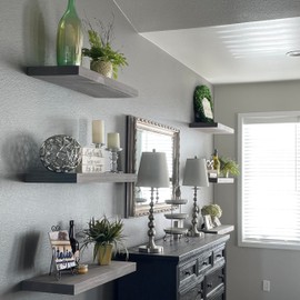 joelsantiques | 10 Inch Deep | Floating Shelves for Wall | Made of Natural Wood | Heavy Duty Rustic Book Dish Shelves | Perfect for Kitchen | Living Room | Bar | Made in USA (Grey, 42 inch)