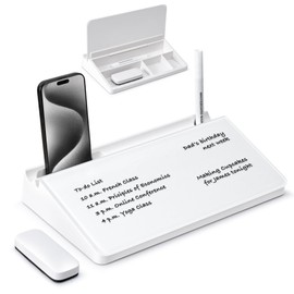 Varhomax Glass Desk Buddy Whiteboard with Storage, Small Dry Erase Desktop White Board Caddy to-do List Memo Notepad for Office, School and Home Office Supplies (White)