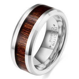 LXBQYSTO 8mm Vintage Tungsten Carbide Ring Gold/Silver/Black with Wood Inlay Wedding Band Ring for Men Nature Collection, 11, Tungsten, woodiness