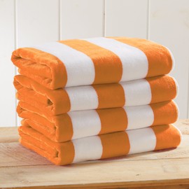Great Bay Home 100% Cotton Oversized Velour 4 Pack Beach Towels | Orange Cabana Pool Towels | Quick Dry, Large Swim Towels for Adults and Kids (4 Pack 35" x 70", Orange)