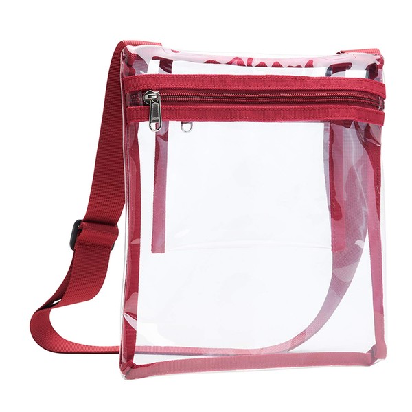 Vorspack TPU Clear Cross-Body Purse Stadium Approves Clear Bag with Inner Pocket and Adjustable Strap for Sports Event Concert Festival - Maroon