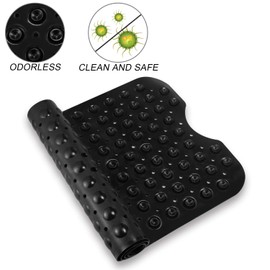 YINENN YINENN Bath and Shower Safety Mats 40x16 inch, Non Slip with Suction Cups for Bathroom Stall and Tub Floor, Extra Large and Machine Washable, Drain Holes Keep Bathtub Clean, Black