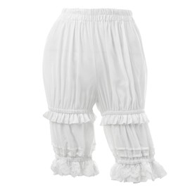 Nuoqi Pantaloons Women Lolita Bloomer Victorian Steampunk Bloomers Lace Ruffles Pumpkin Shorts Puffy Clown Pants White L