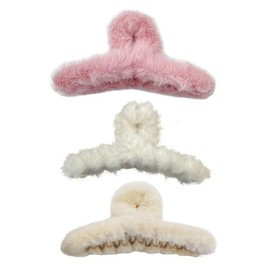 FAMEZA 3 PCS Hair Claw Clips Women Fluffy Plush Hair Clips Soft Winter Hair Clips Clamps for Thin Thick Long Hair Super Grip Elegant Hair Clips Gifts For Girls Woman (MULTICOLOR)