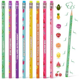 Leinuosen 30 Pcs Scented Pencils for Kids Inspirational H Pencils with Erasers Cylinder Colorful Fun Wood Pencils Motivational Graphite Pencils with Fruit Elements for School Office Students