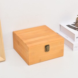 Unfinished Wooden Box with Hinged Lid and Front Clasp, Natural Pine Wood Boxes DIY Craft Wooden Boxes for Art, Hobbies, Jewelry Box and Home Storage (19.5x19.5x10)