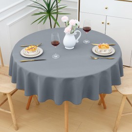 smiry Table Cloth Wipe Clean Round 150 cm, Wipeable Water Resistant Polyester Tablecloth, Washable Fabric 4 to 6 Seater Dining Table Cover for Kitchen Indoor Outdoor, Grey