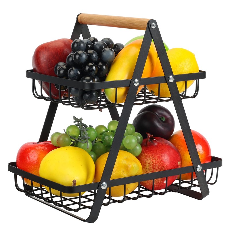 CHPHI 2 Tier Countertop Fruit Basket, Metal Stackable Fruit Bowl