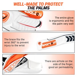SPORTOUT Youth Adult Goalkeeper Gloves,Goalie gloves,Football gloves, Strong Grip for The Toughest Saves,With Finger Spines For Men, Women, Boys, Girls & Junior Keepers For Training