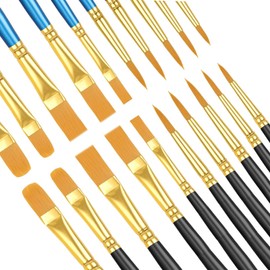 Artist Brushes, 20 Piece Brush Set, Nylon Brush Set, Acrylic Paints, Art Brushes, Painting for Watercolour, for Artists, Adults and Children, Blue and Black