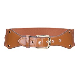 KYEYGWO Women's Elastic Belt with Alloy Pin Buckle, Adjustable Wide Waist Belt, Women's Patent Leather Belt, Leisure Dress Belt, Stretch Belt for Dress, Shirt, Wind Jacket, brown