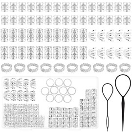 SUpoetry Pack of 70 dreadlocks jewellery, hair accessories, silver, adjustable braids jewellery, dreadlocks accessories, comes with storage box and 2 threaders for braid decoration for men and women