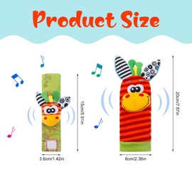 Yorgewd 4 Pcs Baby Wrist Rattle & Foot Finders, Infant sensory Toy Adorable Animal Newborn Developmental Toys Set for Babies Boys Girls 0-12 Month