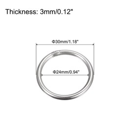 sourcing map Pack of 12 O Rings Stainless Steel 304 Metal Rings, 30 mm Outer Diameter, 3 mm Thick Welded O-Ring for Fastening Screws Hooks Camping Belt Dog Leads Bags Paracord Accessories, Silver tone