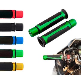 Puño de Moto Agarradera Manillar Empuñadora Antideslizante Contrapeso Universal Hand Grips de Aluminio (Verde)
