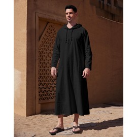 YAOHUOLE Mens Fashion Button Up Muslim Abaya Solid Kaftan Thobe Henley Robes Summer Autumn Long Down Black XL