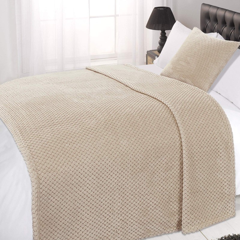 Dreamscene Luxury Waffle Mink Honeycomb Faux Fur Warm Throw Over