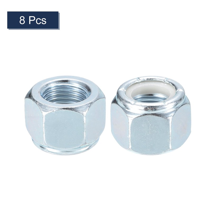 sourcing map 8Pcs 1/2"-20 Nylon Insert Hex Lock Nuts, Carbon