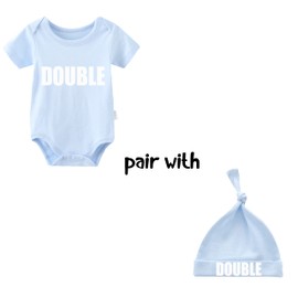 YSCULBUTOL Twins Bodysuits Funny Double Trouble Pack of 2 Twins Set with hat（Pink DT S3M）