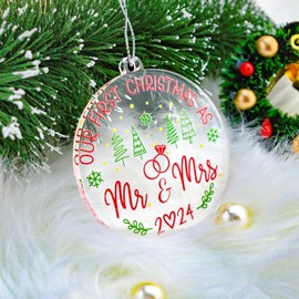 for Couple Christmas Tree Hanging Ornament Our First Christmas As Mr Mrs 2024 Bridal Shower Gift Newlywed Keepsake Acrylic Home Decor Crystal Marriage Keepsake