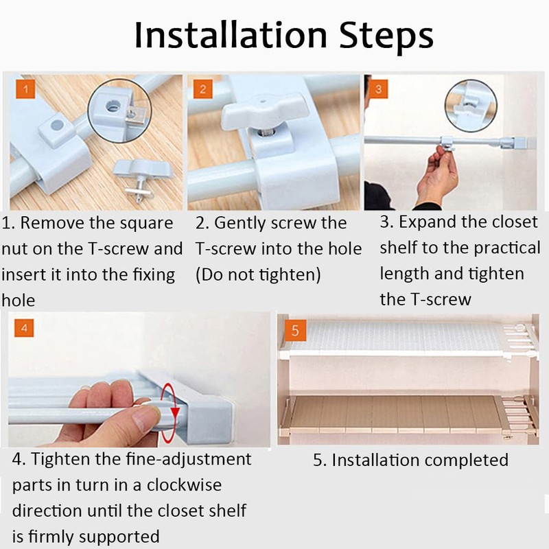 LIYIVNAA Extendable Closet Shelf Tension Rod Adjustable Clothes Hanger DIY
