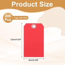 PATIKIL 100 Blank Tags 4-3/4" x 2-3/8" Square Tags with Wire, Manila Hang Label Tags with Reinforced Eyelets for Inventory Gift Labels, Red