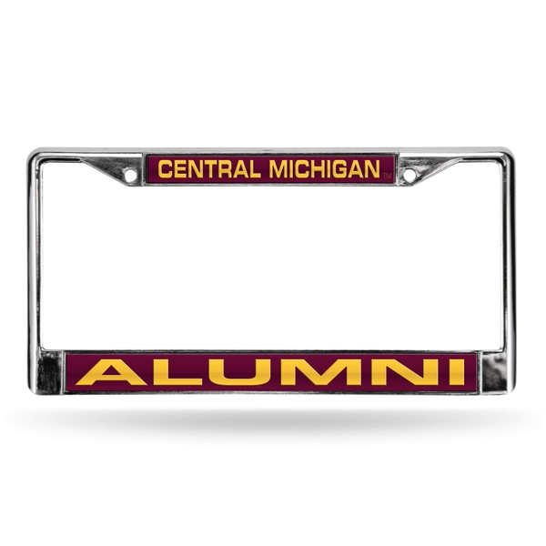Rico Industries NCAA Central Michigan Chippewas - Alumni Laser Cut Inlaid Standard Chrome License Plate Frame , 6 x 12.25"