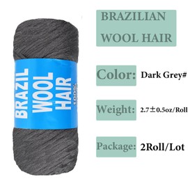 2 Roll Brazilian Wool Hair Yarn for Braids Senegalese Twisting Faux Locs Crochet Hair for Black Women Jumbo Braids African Hair Braiding Dreadlocks Twist Wraps Synthetic Hair Extensions(Dark Grey)
