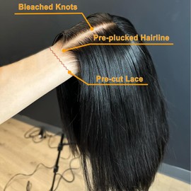 BEEOS Pre Everything Wear and Go Wigs 5x5 Glueless HD Lace Wig Human Hair Pre Plucked Hairline Bleached Knots 180% Density Straight Bob Pre-cut Invisible Lace Closure Wig Ready to Wear 10 Inch