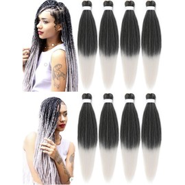 LDMY 8 x 26" 3 Tone Silver Grey Pre Stretched Braids Braids for Wigs Braids Heat Resistant