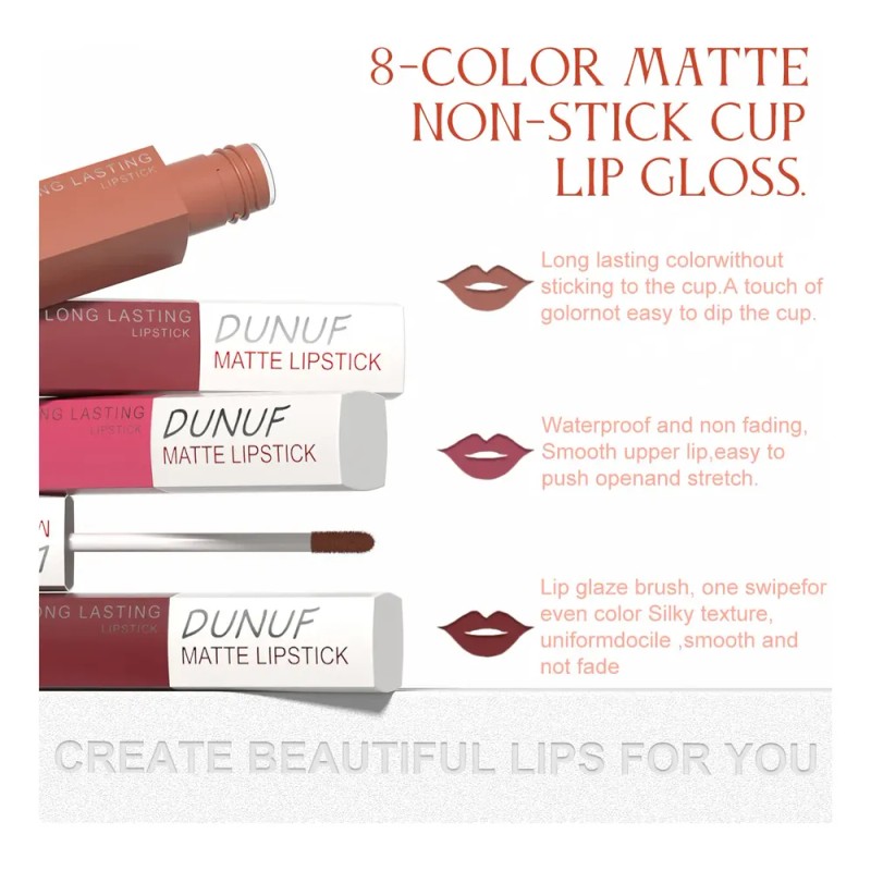 Estuche De Brillos De Labios Dunuf 8 Pzas, Larga Duración