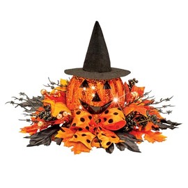 Collections Etc LED Lighted Witch Jack O' Lantern Centerpiece