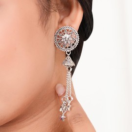 Traditional Indian Oxidized Jhumka Earrings, Wedding Jewelry for Women, 2.0 Inches, Metal, No Gemstone