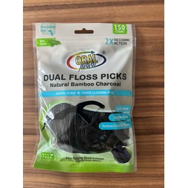 Generic Dental Floss Picks, 150 Count, Charcoal Infused, Dual Ended Black