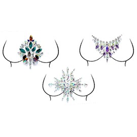 Glitter Body and Chest Jewels Gemstone Sticker Makeup for Party Festival Shows Set of 3 (3 Piece Set)